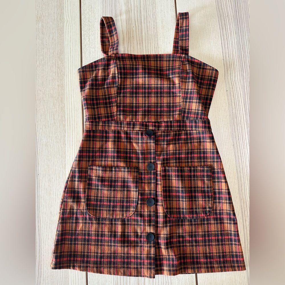 Bershka orange plaid retro mini dress- L